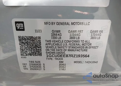 2024 Chevrolet Silverado 1500 4Wd Short Bed Rst z USA, uszkodzony, nr VIN 1GCUDEE87RZ193564